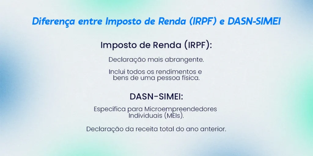 Imagem informativa onde mostra diferença entre Imposto de renda e DASN-SIMEI 2025