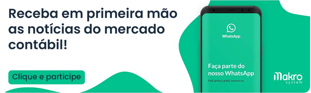 Um celular ao lado de um texto "Receba em primeira mão as notícias do mercado contábil". Faça parte do WhatsApp da Makrosystem.