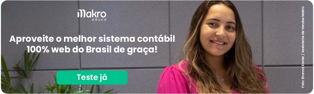 Uma mulher sorrindo, ao lado de um texto "Melhor sistema contábil do Brasil de graça"
