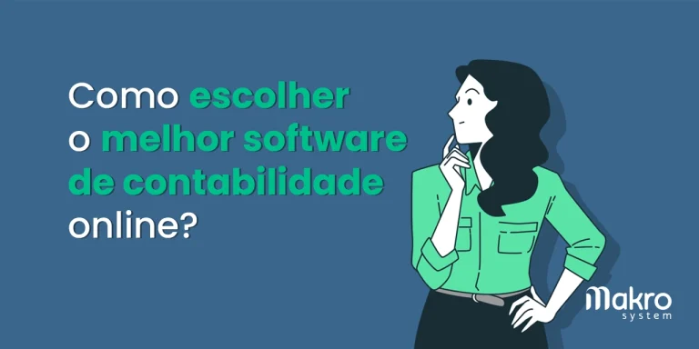 Uma mulher com uma blusa verde ao lado do título 'Como selecionar o melhor software de contabilidade online?'.