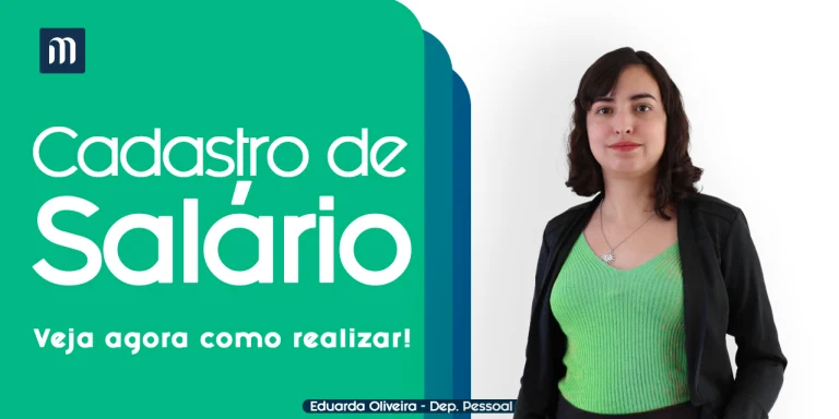 Eduarda Oliveira do departamento pessoal olha para a câmera e sorri. Ao fundo, uma cascata de cores verde, azul e ciano com o titulo do post na frente.