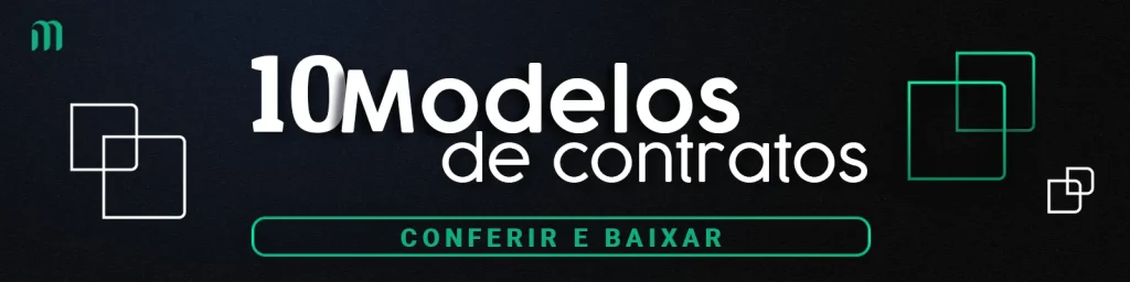 Imagem com fundo azul e título em branco "10 modelos de contratos", com o botão para ação "conferir e baixar"