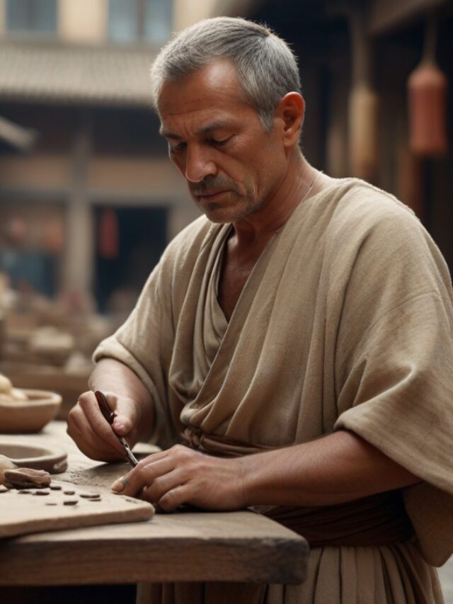 Imagem de um senhor fazendo contabilidade antigamente, de forma manual, contando as pratas.