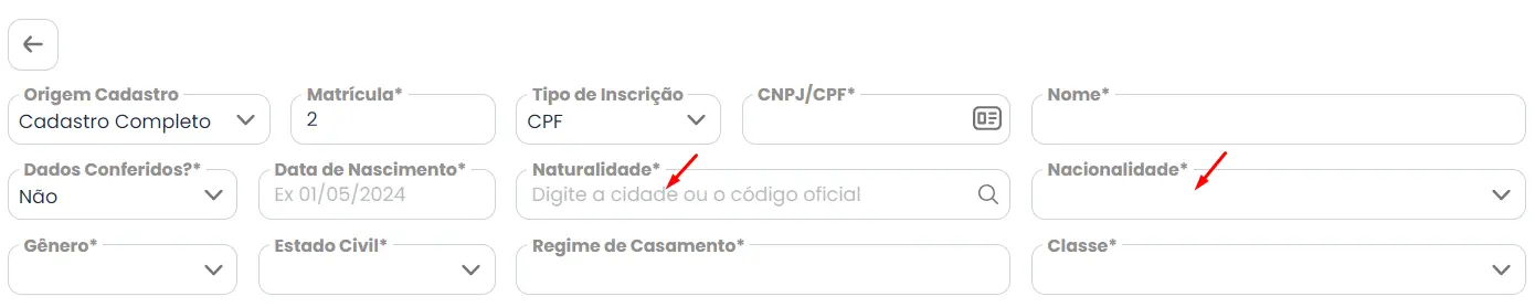 Campo para cadastrar o estrangeiro no Sistema Makro