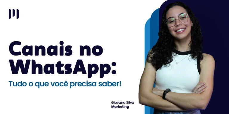 Giovana Silva do Dep. de Marketing da Makro, olha para a frente e sorri com os braços cruzados. Ao fundo, um degradê com tons de azul escuro a azul claro, com o título do post ao lado.