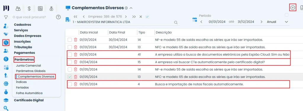 A imagem é um print do sistema makro, mostrando como utilizar o Makro DFE e parametrizar o sistema.