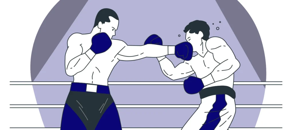 O desenho de dois lutadores de boxe simulam a concorrência entre contadores