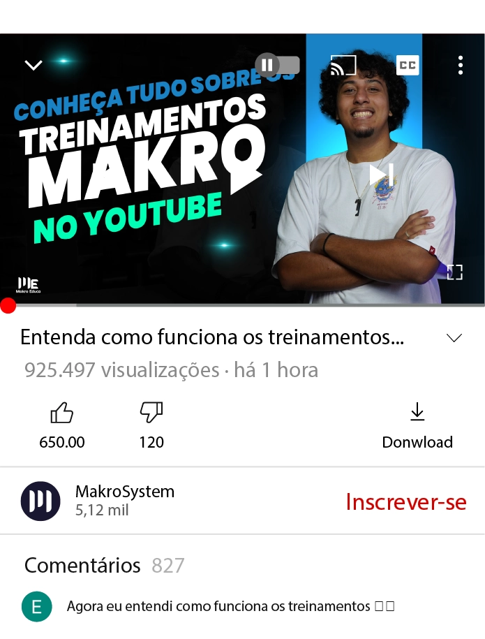 Pedro, do departamento de marketing, promovendo os treinamentos Makro no YouTube.