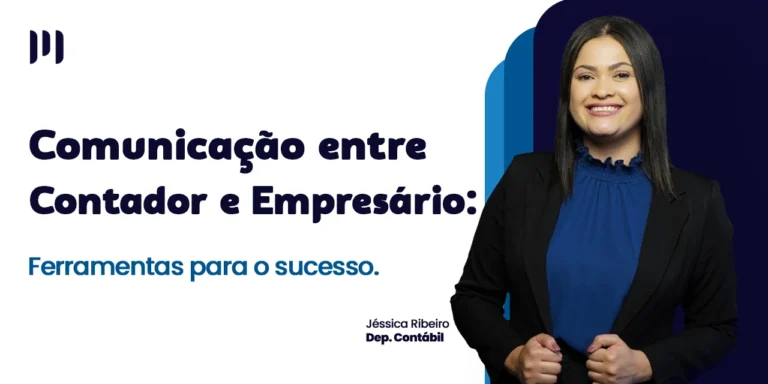 Jéssica Ribeiro, do departamento contábil, olha para a frente e sorri enquanto segura a sua blusa. Ao fundo, um degradê com tons de azul escuro a azul claro, com o título do post ao lado.