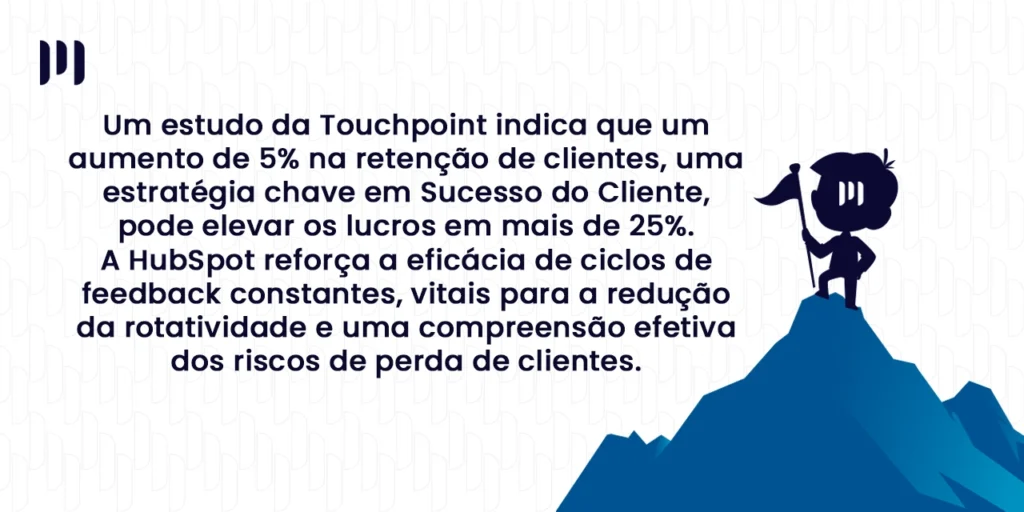 A imagem mostra um texto explicando um estudo da Touchpoint. Ao lado, há um pequeno vetor com um homem colocando uma bandeira no topo de uma montanha, ilustrando até onde o sistema Makro pode te ajudar.