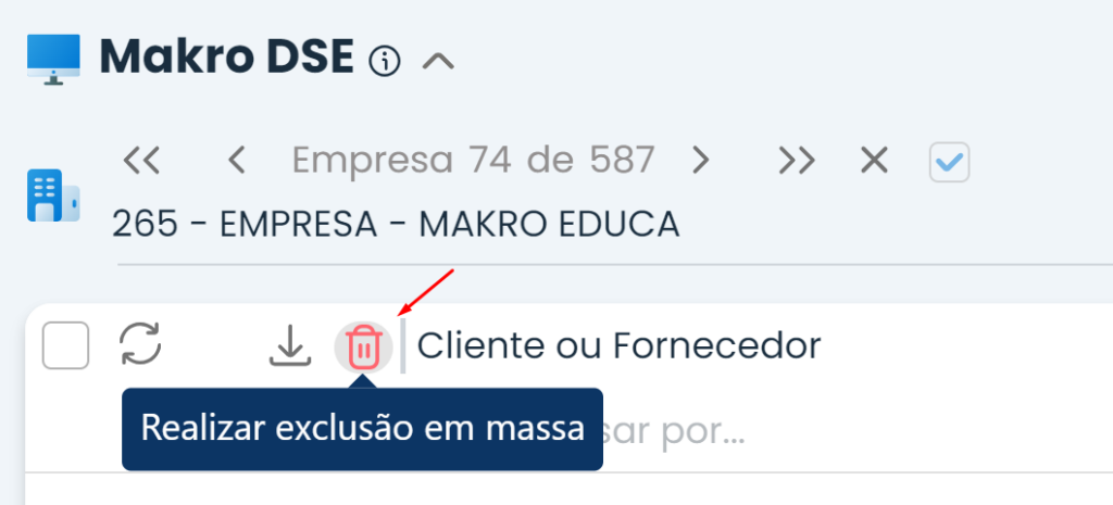 A imagem mostra o local onde o usuário irá excluir as notas fiscais dentro do sistema makro