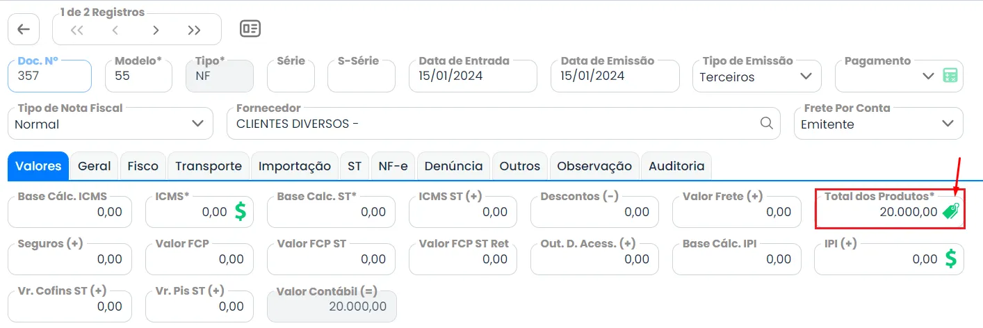 A imagem é um print mostrando como realizar a alteração de CFOP do documento fiscal dentro do sistema Makro.