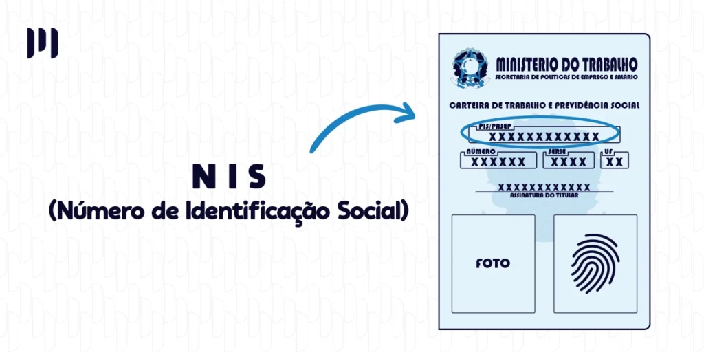 A imagem mostra como identificar o NIS (Número de Identificação Social) na carteira de trabalho, sendo identificada onde se encontra o numero do PIS/PASEP. Pagamento do INSS de agosto