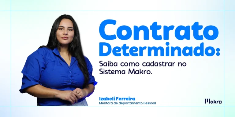 Izabeli Ferreira, do departamento pessoal sorrindo, ao lado, um fundo branco com detalhes em azul e verde e o titulo e subtítulo em destaque.