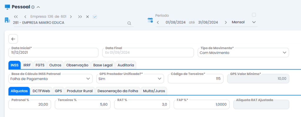 A imagem mostra a tela do sistema Makro no processo de como cacadastrar a Tributação Pessoal.