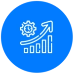 Ícone de gráfico ascendente com engrenagem, representando o aumento de produtividade através da otimização dos processos contábeis.