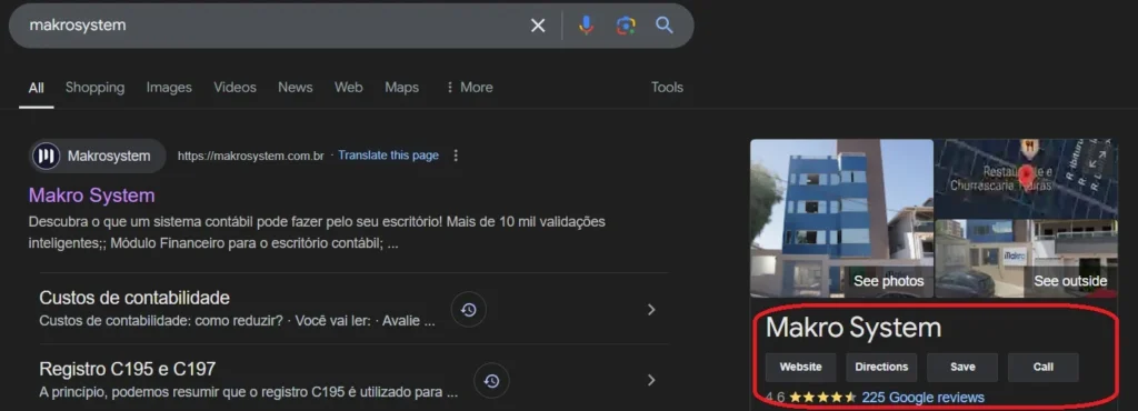 A imagem mostra um print do google meu negocio para contabilidade da Makro. 