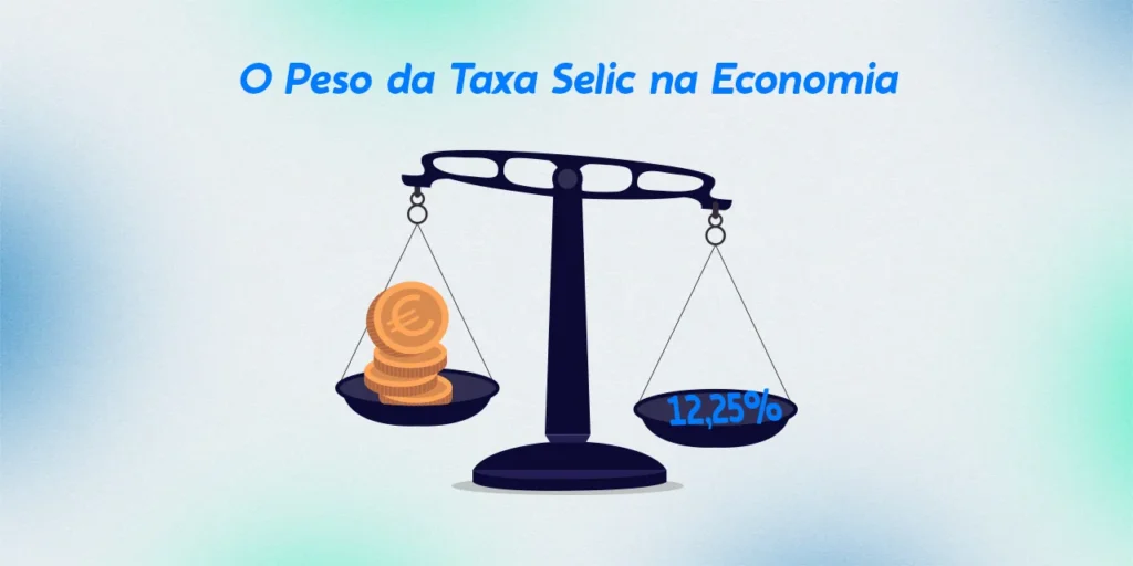 Imagem informativa onde mostra por meio de ilustração uma balança mostrando a taxa da selic