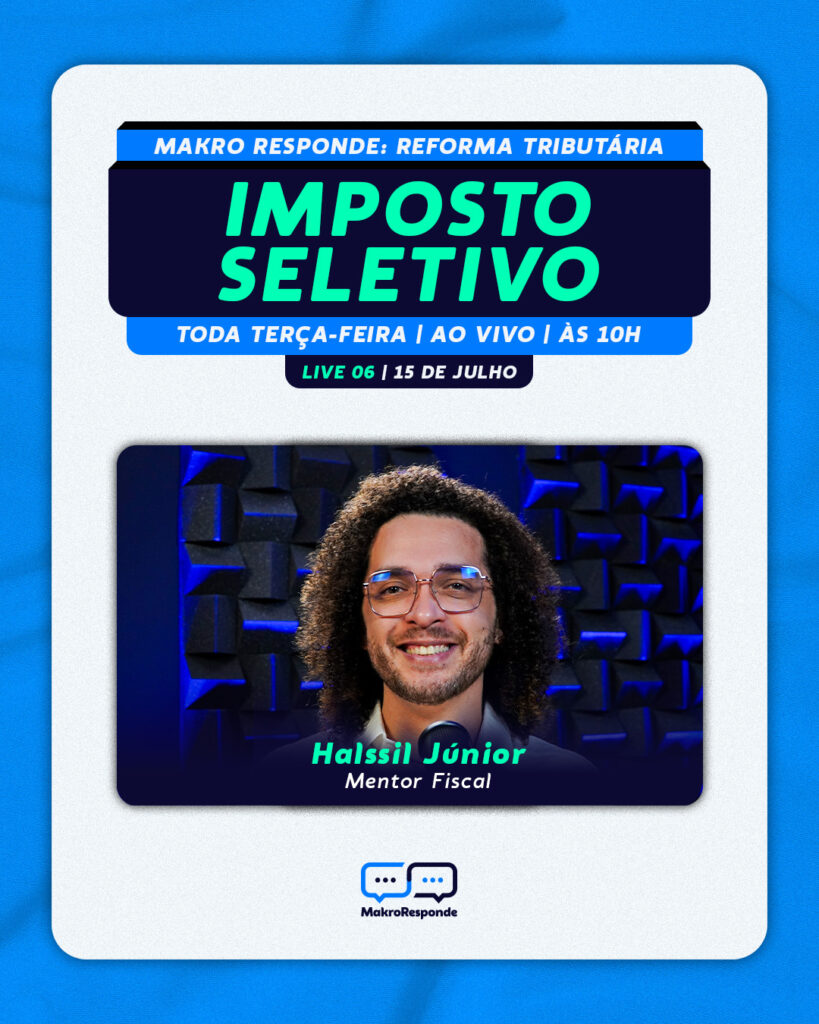 Nessa imagem temos uma arte sobre a reforma tributária com um fundo azul e uma caixa branca com as informações necessárias.